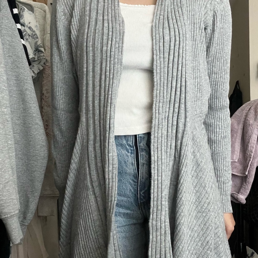 dana buchman gray ribbed cardigan size small